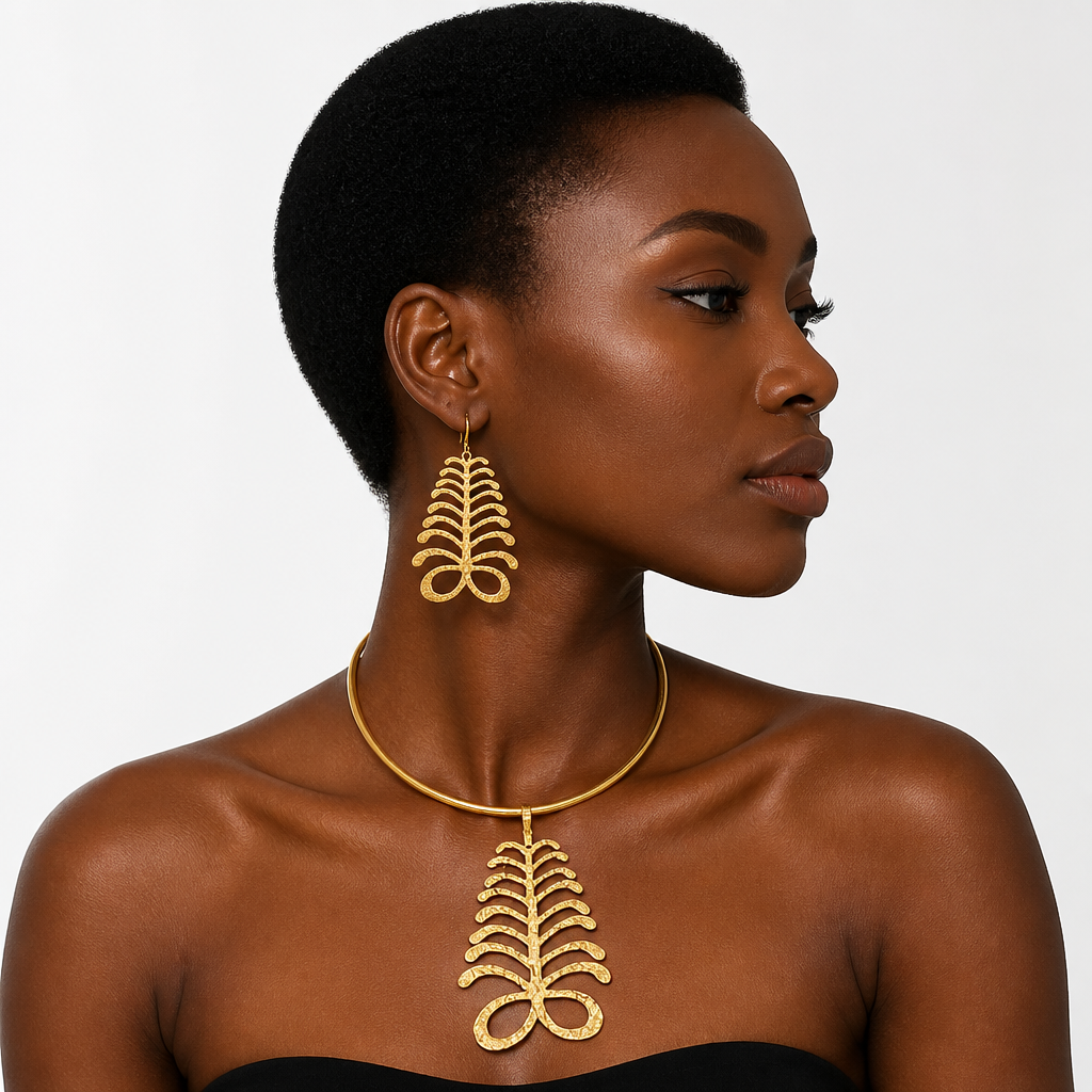 Aya Adinka Brass necklace and earrings - TheKenyanJeweller