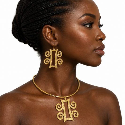 Tamfo Bebre Adinka Brass necklace and Earrings - TheKenyanJeweller
