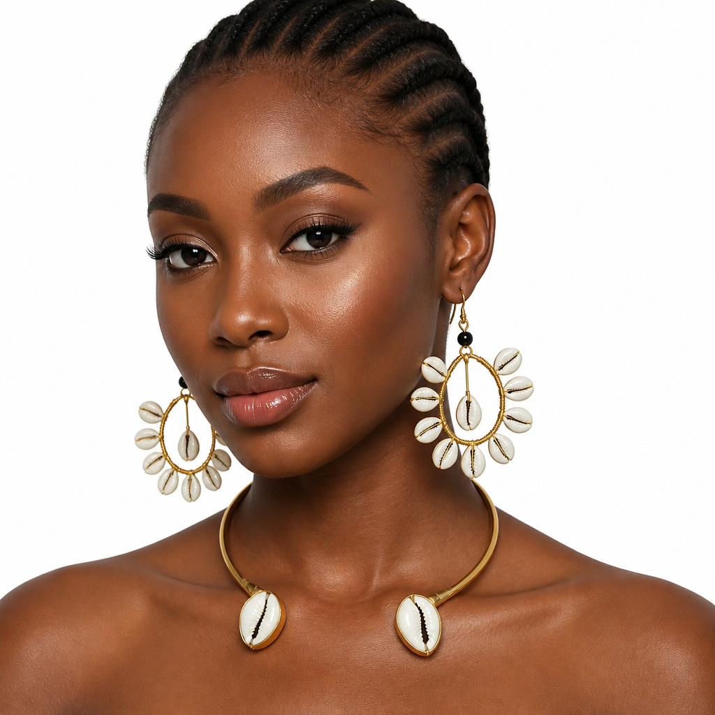African Cowrieshells Necklace and Earrings - TheKenyanJeweller