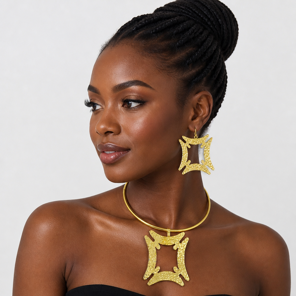 Fihankra Adinkra Symbol Brass necklace And earrings. - TheKenyanJeweller