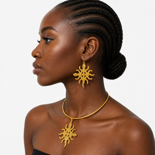 Funtumfunefu Adinka Brass necklace and earrings - TheKenyanJeweller