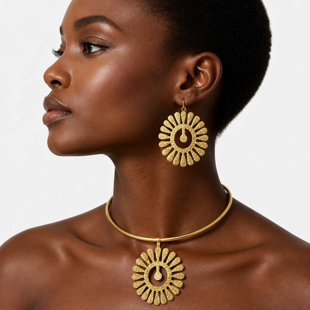 Mako Adinka Brass necklace and earrings - TheKenyanJeweller