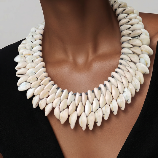 African Statement Cowrieshell Necklace.