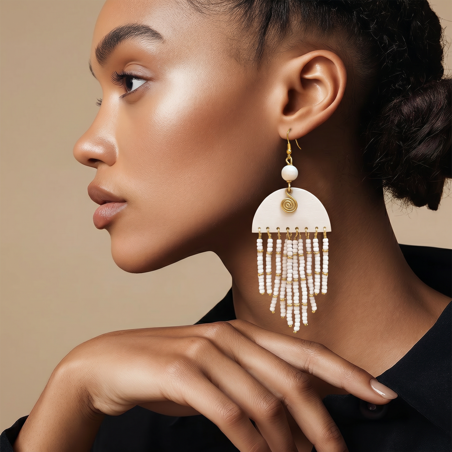 African Bone and Beads Earrings.
